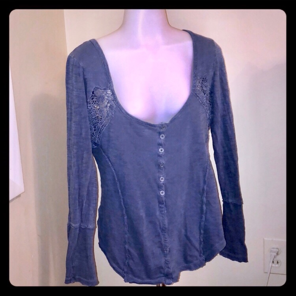 Free People Scoop Neck Henly w Crocheted Lace